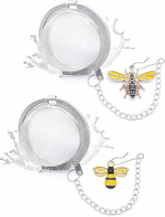 2 Pack Stainless Steel Mesh Tea Infuser with Adorable Yellow Bees Charm - Handmade Tea Ball Strainers for Loose Leaf Tea, Bee-Shaped Tea Steeper Gifts for Tea Lovers