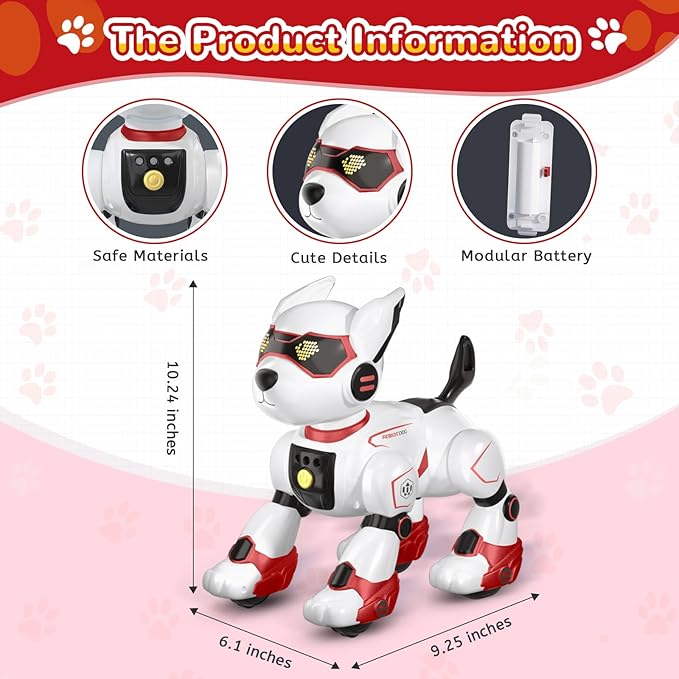 Robot Dog Toy for Kids, Programmable Interactive RC Pet with Voice Control & Touch Sensor, Imitates Animal Sounds, Plays Music, Dance Modes, Robotic Puppy Toy for Kids Boys & Girls (Red)