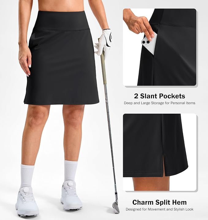 20" Skorts with 3 Pockets | Knee Length, High waisted, Slit Side, Casual, Summer, Travel, Athletic, Tennis, Golf, Skirts for Women