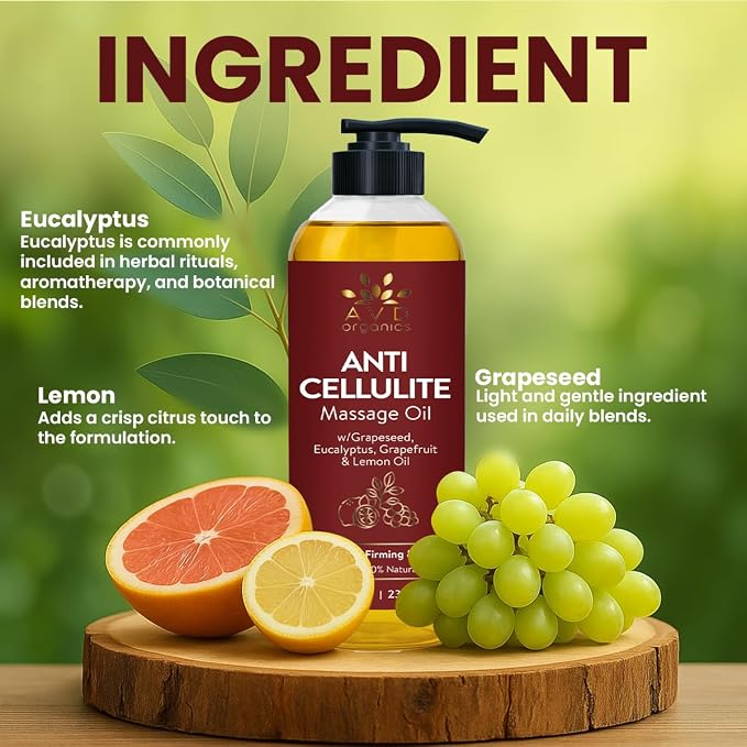 AVD Organics AntiCellulite Massage Oil 236 ml | Elevate Your Massage Rituals with This Oil Offering Deep Skin Nourishment and a Soothing Aromatic Touch| 8 fl.oz