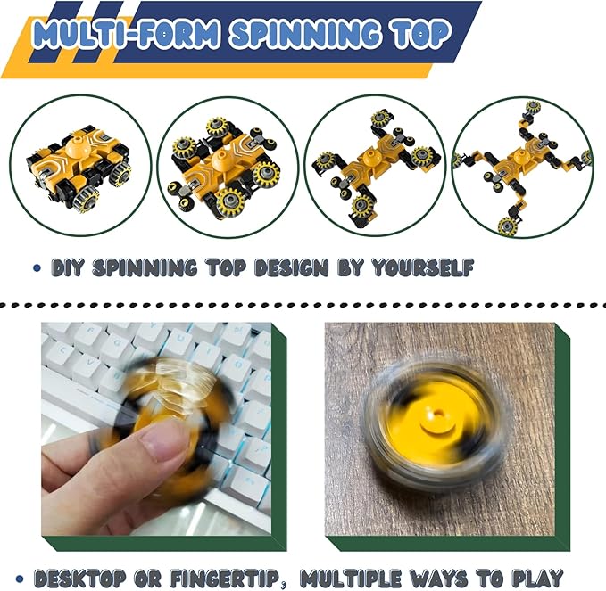 Transformable Fidget Spinners for Kids,4 Pcs DIY & Stackable & Connectable, Stress Relief Sensory Fidget Toys,Christmas Stocking Stuffer Gift for Boys and Girls
