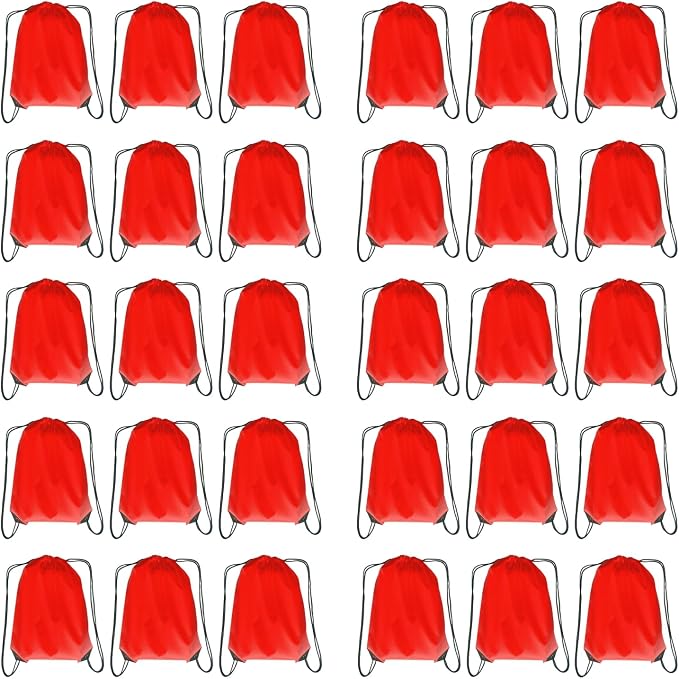 Drawstring Backpack Bulk 30 Packs Draw String Bags for Gym Sports Trip Pedestrianism Cinch Sack DIY for Women Men(Red)