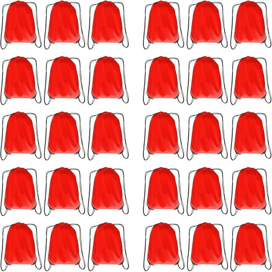 Drawstring Backpack Bulk 30 Packs Draw String Bags for Gym Sports Trip Pedestrianism Cinch Sack DIY for Women Men(Red)