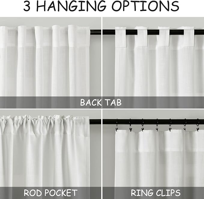 Nanspring Extra Wide Linen Curtains for Living Room 108 Inch Length for Room Divider Off White Rustic Farmhouse Drape Rod Pocket Back Tab Light Filtering Bedroom Window Curtain for Sliding Door