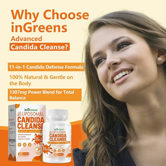 inGreens 11-in-1 Candida Support Supplement, Antifungal Overgrowth, Intestinal Detox & Gut Health for Women & Men, Balance Probiotic, Natural Herbal Oregano & Caprylic Acid Softgels, 120 Count