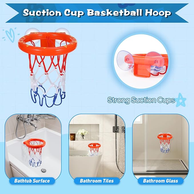 Light Up Bath Toys, Bathtub Basketball Hoop for Kids 1-3, Toddler Pool Water Table Toys 6-12-18 Months, Sensory Toys for Tub Pool Swimming Shower, Baby Bathtime for Boy Girl Birthday