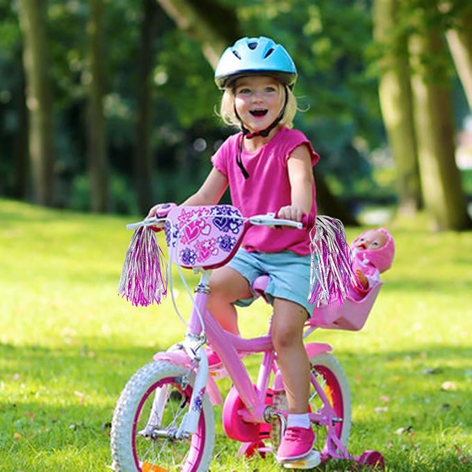PLATT Kid's Bicycle Handlebar Streamers Colorful Ribbons Tassel for Girls Boys Bicycle Handlebar Scooter Handgrip (1Pair) (shiny pink)