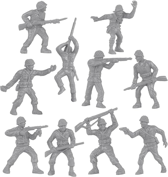 BMC Classic Gray Plastic Army Men - 40pc WW2 Soldier Figures - Made in USA