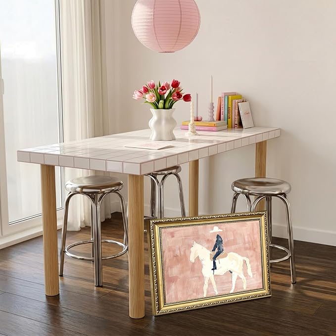 Gold Framed Western Cowboy Wall Art, Modern Abstract Cowboy on Horse Wall Decor Painting Vintage Southwestern Ranch Canvas Prints Picture for Farmhouse Living Room Bedroom 12x16 inch