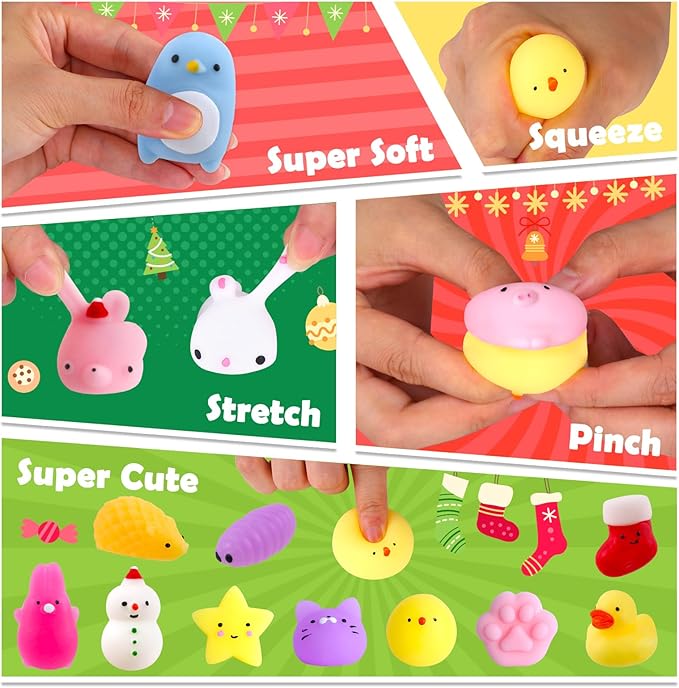 Advent Calendar 2025 Kids Christmas Countdown Calendar Mochi Squishy Toys for Girls and Boys Different Surprise Gift for 3+ Years Old Boys Girls Relief Stress