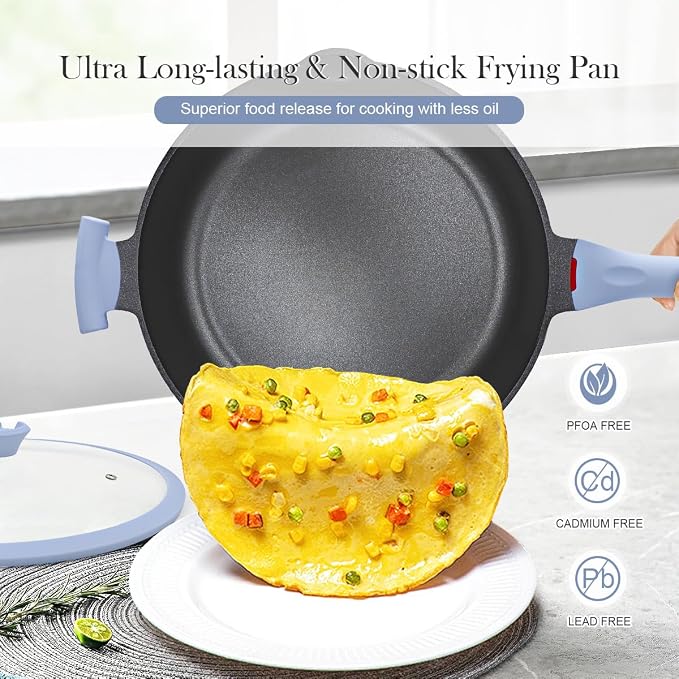 Large Frying Pan Skillet Nonstick with Lid, 14 Inch Deep Saute Pan, Big Induction Pan for Cooking, 2-1 Non Stick Cookware with Helper Handle, Family Size, Suitable for All Stoves, PFOA-Free