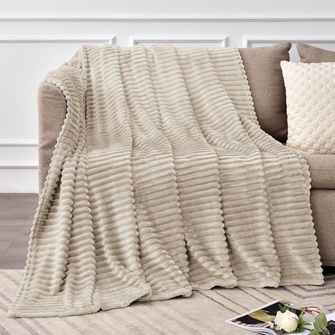 BEDELITE 3D Ribbed Jacquard Linen King Size Blankets for Bed, 108x90 Inch | Soft Warm Decorative Fluffy Blanket, Cozy Fuzzy Lightweight Plush Fleece Throw Blankets for Bed, Room Decor, Gift for Women