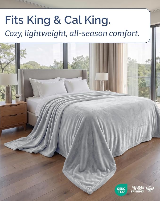 Ultra Soft Fleece Blanket Oversized King Size - Flannel Fleece Luxury Blanket - Lightweight for Couch Bed Chair - Thick, Warm and Breathable - All Season Cozy, Grey
