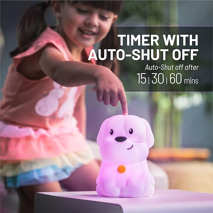 Lumipets Pepper The Puppy Dog Squishy Silicone Night Light for Kids | Cute Night Light with Remote & Touch Control for Baby & Toddler Bedrooms | Color Changing Animal Lamp | Soft Portable Nightlight