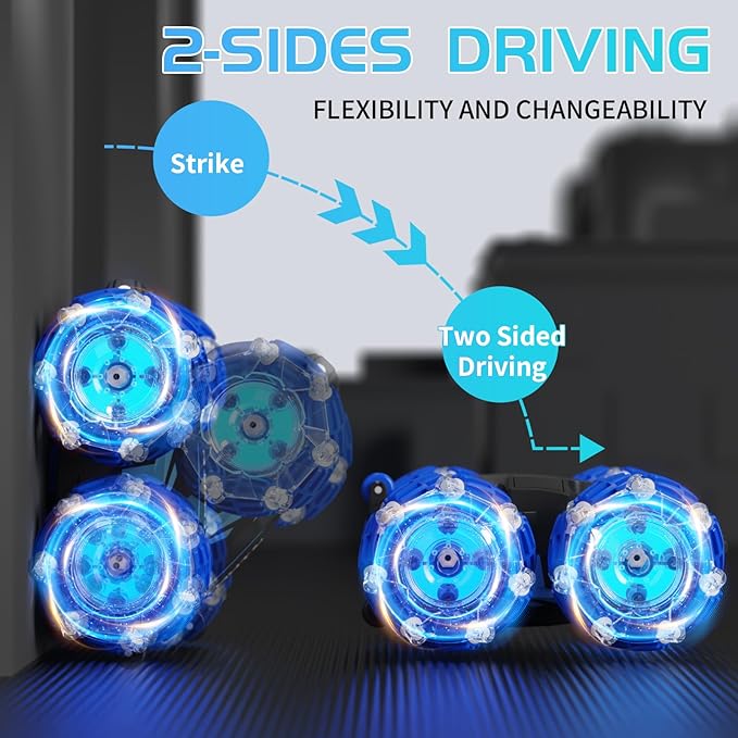 YEMIAI Remote Control Car, 2.4 Ghz 4WD Gesture Sensing RC Stunt Car, Double Sided 360° flip, with Cool Lights and Music, Birthday Present Toys Car for Boys SND Girls Aged 5-12 (Blue)