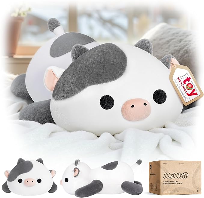 Cute Cow Plush Pillow, Kawaii Plushies White Cow Stuffed Animals, Squishy Plushies, Cuddle Plush Pillow for Kids & Girls (13 Inch)
