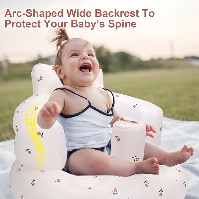 AirSwim Inflatable Baby Chair, Inflatable Baby Seat for Babies 3 Months and Up, Summer Blow Up Chair with Built in Air Pump, Infant Floor Seats for Learning to Sit, Palying, Camping, Tulip