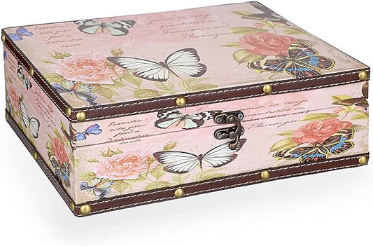 ELLDOO Butterfly Treasure Chest Box, Vintage Wooden Decorative Box | Treasure Storage for Jewelry Trinkets Photos, Rectangular Keepsakes box for Girls Women Gifts