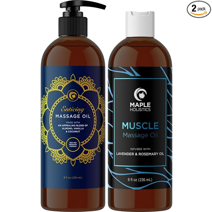 Luxurious Vanilla & Relaxing Muscle Massage Oil Set - Aromatherapy Full Body Massage Oil for Couples Bundle with Naturally Scented Vegan & Non GMO Ingredients (8 Fl Oz Each)