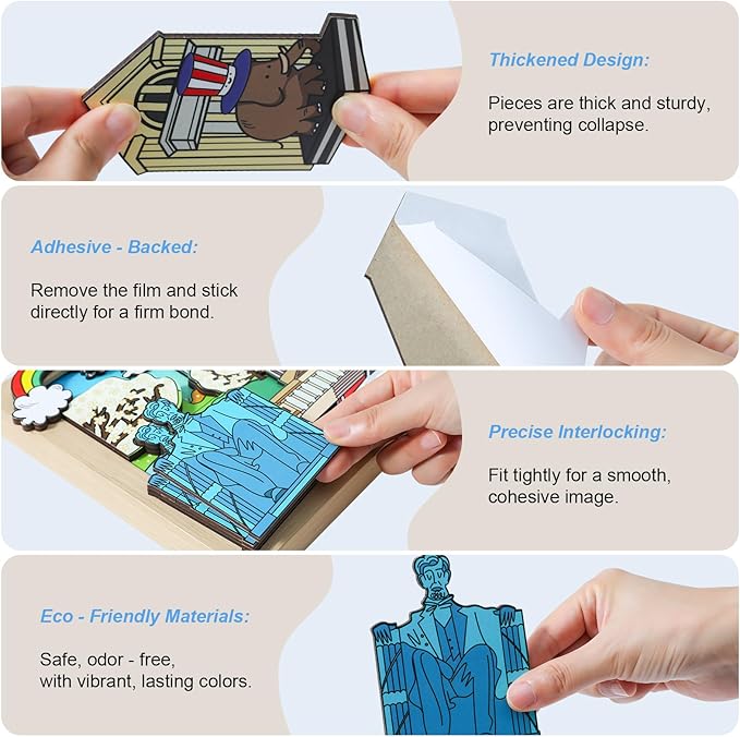 LQG Art Crafts Gift for Kids 4-8 Ages 3D Wooden City Landmark Series Frame Kit for Kids - DIY Washington Cartoon Style Puzzle Toys Perfect Wall Art and Tabletop Decoration