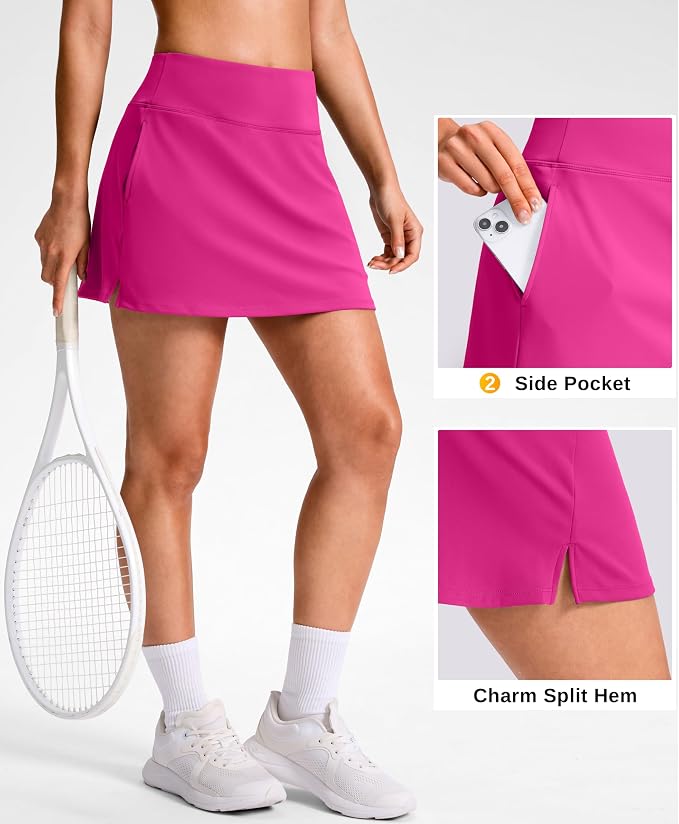 14"/16" Skorts with 3 Pockets | Side Slits, High Waisted, Built-in Shorts, A Line, Casual, Pickleball, Athletic, Golf, Tennis Skirt, for Women