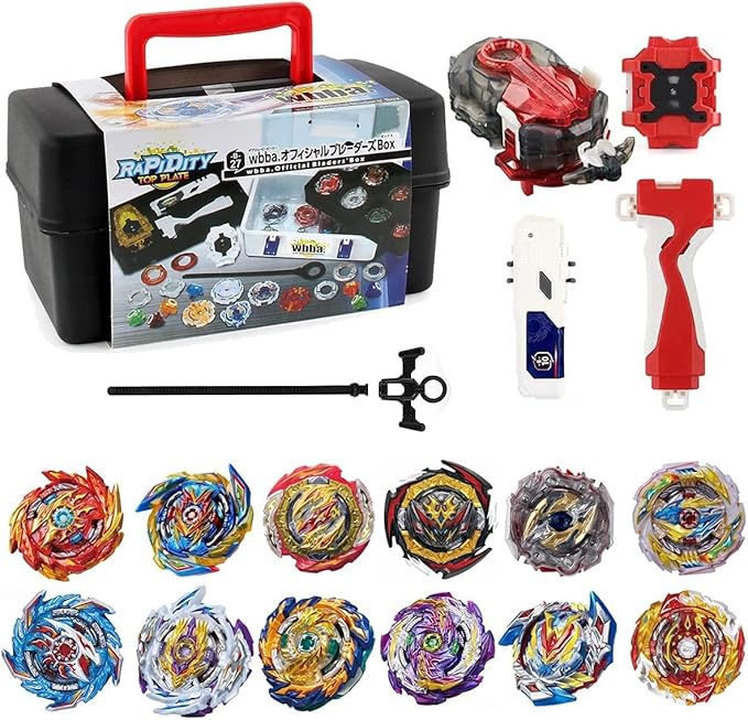 Bey Battle Burst Gyro Blade Toy Set Gift with Portable Box 12 Spinning Tops 2 Two-Way Launcher Metal Fusion Attack Top Battling Game Gift for Boys Children Kids