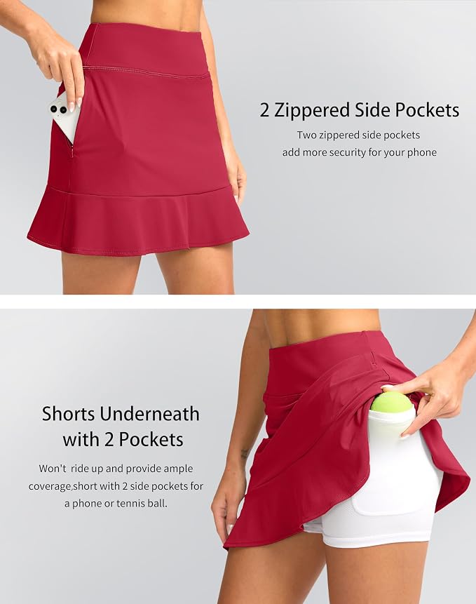 16" Golf Skorts for Women with 5 Pockets | Athletic, Tennis Skirt, High Waisted, Pickleball, Travel, Casual, Lightweight, Ruffle Summer Skirt, with Shorts