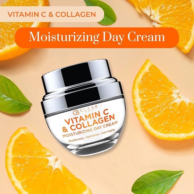 Clear Beauty Vitamin C & Collagen Face Moisturizer - Hydrating Anti Aging Day & Night Cream - Firms Smooths & Evens Skin Tone - Dermatologist Tested, Korean Skin Care Set, Clean Beauty - Duo Pack