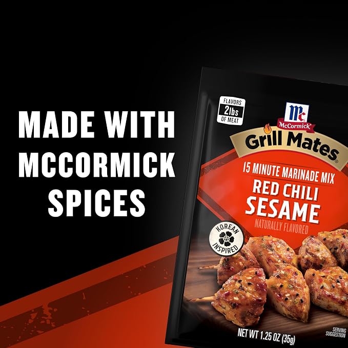 McCormick Grill Mates Marinade Mix, Asian BBQ, Korean-Inspired, 15 Minute Marinade for Chicken, Steak, and More, 1.25 oz (Pack of 12)