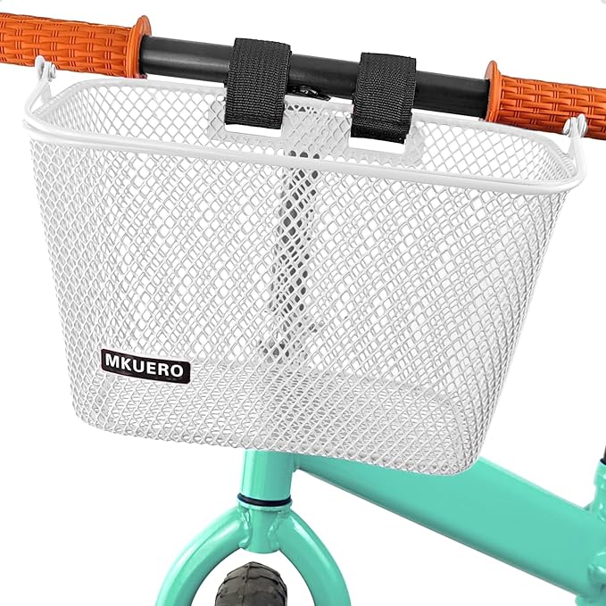 Kids Bike Basket - Front Bicycle Basket for Children, Metal, Cute Decorative Accessory for Kids Bikes & Scooters