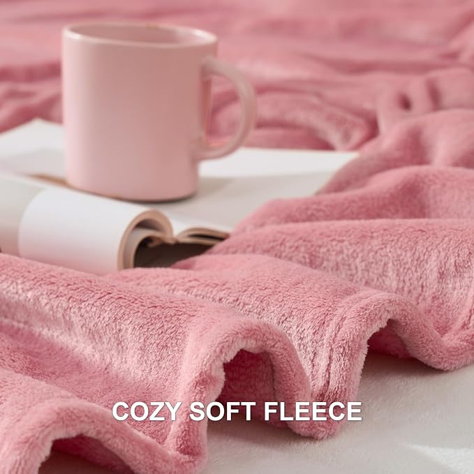 Hansleep King Fuchsia Fleece Blanket, Soft Flannel Bed Blanket | Fuzzy Cozy Blanket 90x108 Inches, Multi-use for Bed, Sofa, Couch, Travel, Camping, All Season Warm Lightweight Cover