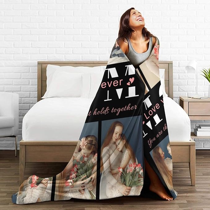 Gifts for Mom Custom Blanket with Photo & Text, Personalized Birthday Blanket with Picture for Mother, HD Printing Customized Flannel Throw Blanket Gifts for Best Mom Ever