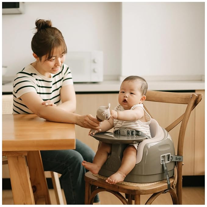 Bumbo 2 Pack 3-in-1 Multi-Seat for 6 to 36 Months, Travel Baby Feeding & Play Floor Seat, All-in-One Portable Booster with Tray & Toddler High Chair, Breige/White Sand