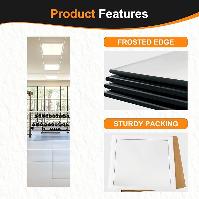 Delma Glass Full Length Wall Mirror Tiles, 14'' x 12'' 4PCS | Frameless, Body Tiles for Bedroom, Mounted Home Gym, Door
