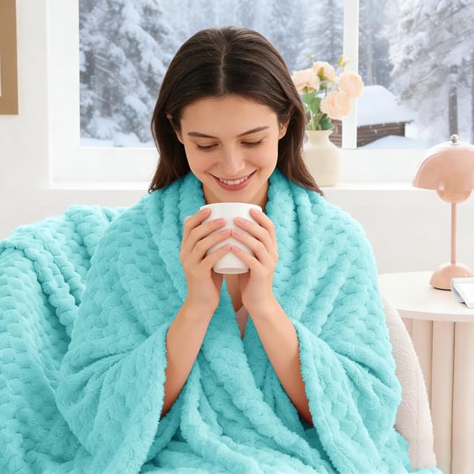 BEDELITE Aqua Twin Blanket for Couch, Soft Cozy Gifts for Women, 60 * 80 | 3D Jacquard Decorative Fleece Blanket, Super Soft Plush Throw, Cute Birthday Gift for Women & Men, Suitable for All Seasons