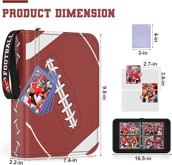 Mlikero 440 Pockets Football Card Binder, Sports Card Binder with Card Display Design, Premium Card Ablums with Sports Pattern Wristband Fit for Football Cards 2025
