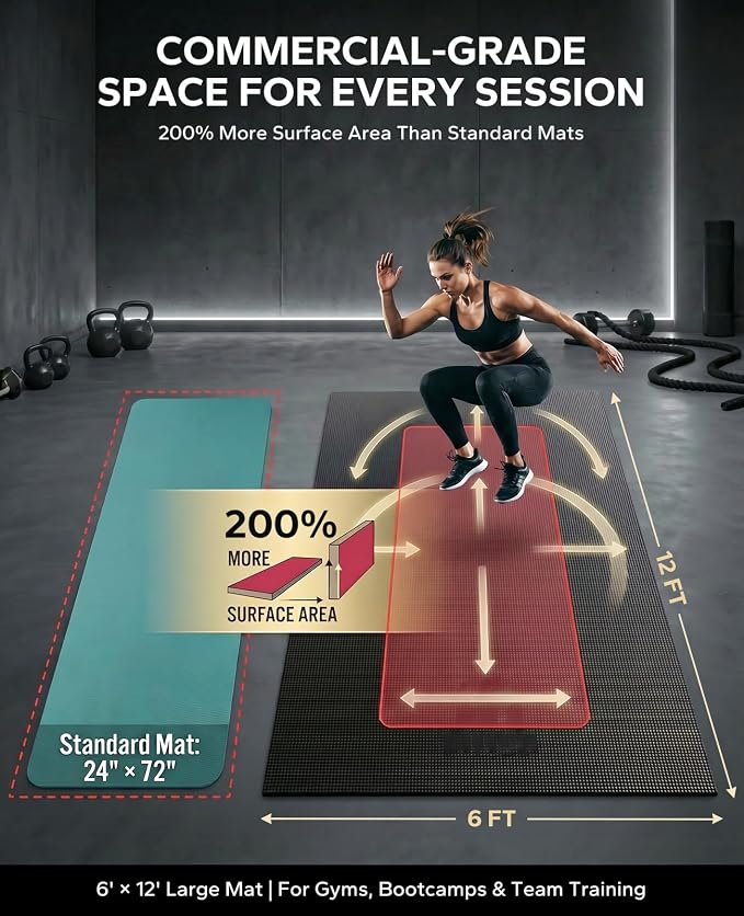 HAPBEAR Large Exercise Mat-7'x5'/6'x8'/6'x9'/6'x10'/6'x12'x8mm(1/3"),Non-Slip, Ultra Durable, Thick Workout Mat for Home Gym Flooring Cardio, Yoga for Fitness, High-Density, Shoes-Friendly