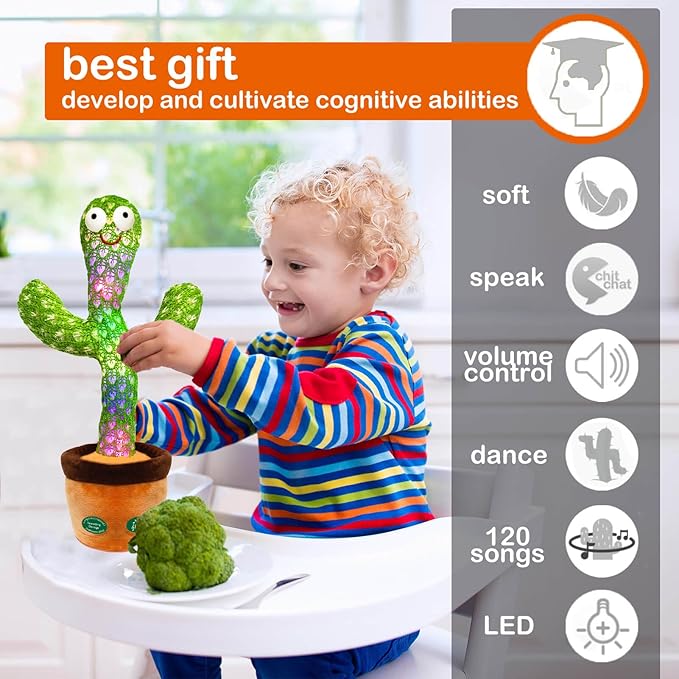 [Update Volume Adjustable] Talking Cactus Toy Mimics Back, Gift Package Repeat Talking Plush Toys - Sing+Repeat+Dancing+Recording+Rainbow Led Cactus Toy(15 Second Recording)