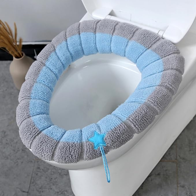 Toilet Seat Covers 4Pcs Soft Toilet Seat Warmer Cushion with Handle Winter Thick Stretchable Washable Bathroom Cushion Fits All Oval Seats Style 1, Xmas Decor