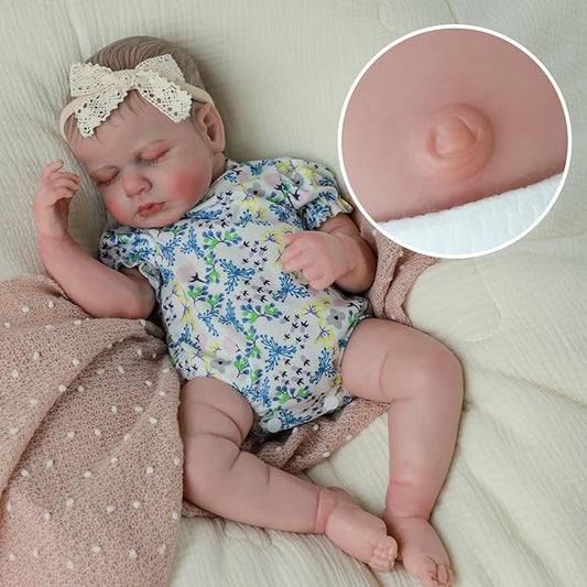 SCOM Silicone Reborn Baby Dolls - 20 inch Cute Realistic Baby Girl, Soft Full Silicone Body Newborn, Washable & Poseable, with Accessories for Boy Girl Ages 3+ Yrs, Birthday/Christmas