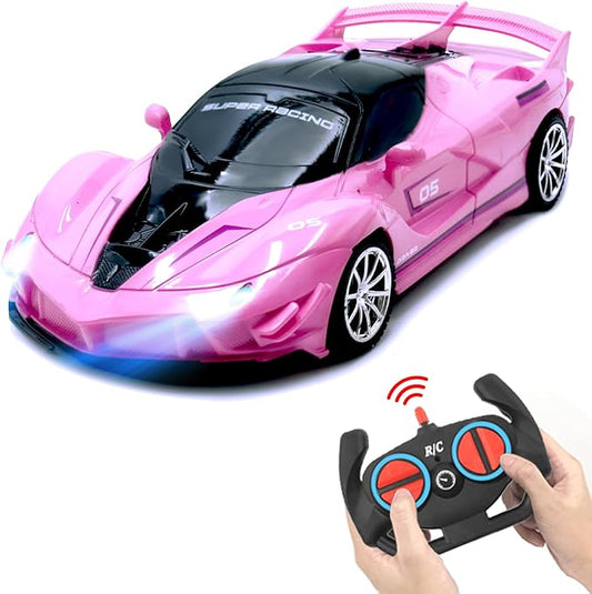 Remote Control Car, Pink RC Cars for Girls, Rechargeable RC Racing, Electric Power On Road High Speed Drift Model Vehicle Toy with Led Headlight, Birthday for Kids Age 3+