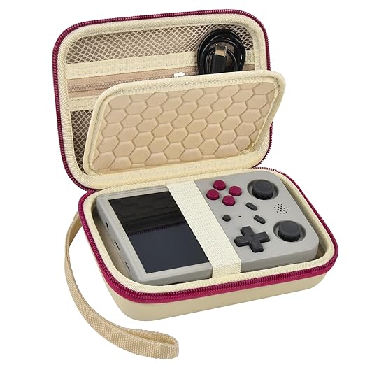 PAIYULE Travel Case Compatible with RG353V/ RG353VS/ R36S Retro Handheld Game Console, Handheld Emulator Storage Holder Organizer, Android Game Console Carrying Bag (Box Only) (Beige)