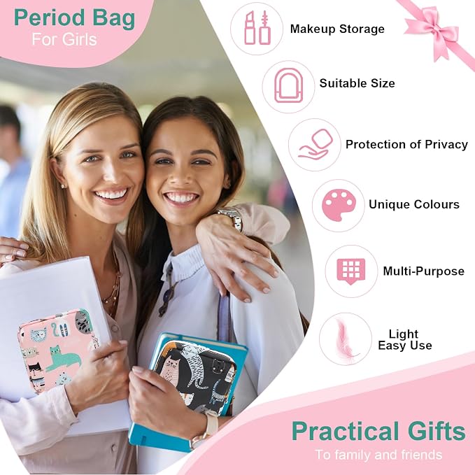 Sanitary Pad Storage Bag Portable Period Bag for Teen Pads/Sanitary Napkins/Small Tampons, Sanitary Napkin Storage Bag First Period Gifts for Teen Girls (Small Orchid)