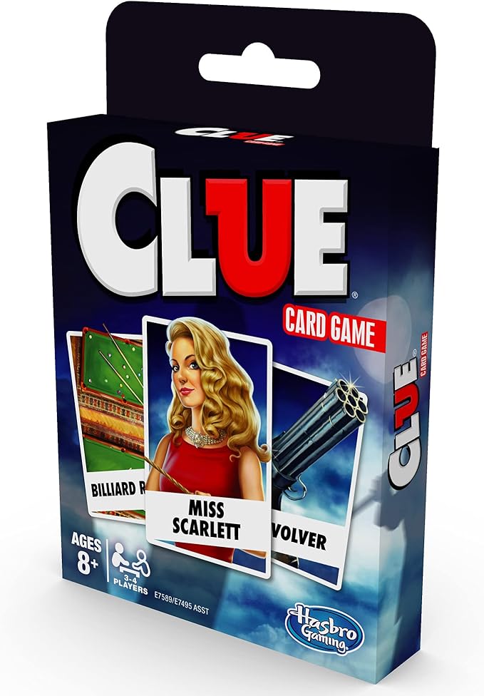 Hasbro Gaming Clue Card Game, 3-4 Player Strategy Game, Fun Summer Activities, Vacation Travel Essentials, Ages 8+