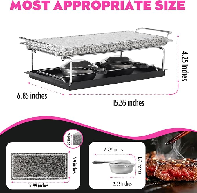 Artestia Hot Stone Steak Cooking Set, Stone Plate with Tray & Rack | Natural hot stone retains heat for even cooking, keeping steak sizzling longer for restaurant-style meals at home or BBQs