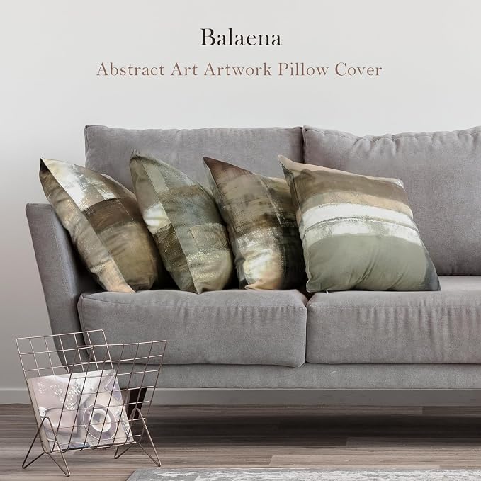 Set of 4 Abstract Throw Pillow Covers 18x18 Brown Tan Gray | Taupe Modern Abstract Art Decorative Cushion Covers, Neutral Pillow Cases for Sofa Couch Bedroom Living Room
