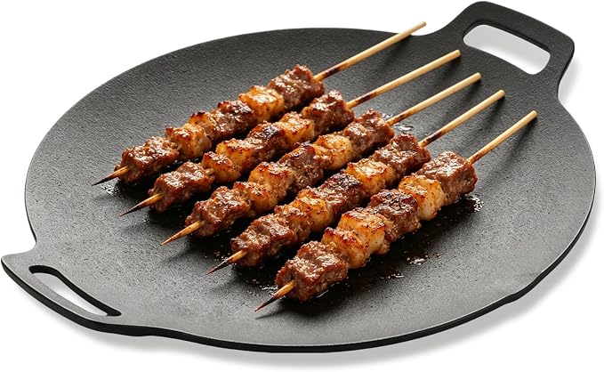 Korean Grill Pan, 13 Inch Korean BBQ Grill Pan for Indoor Cooking and Outdoor Camping, Round Grill Pan with Storage Bag, Tongs and Oil Brush for Stovetop, Grill, Meat and Vegetables