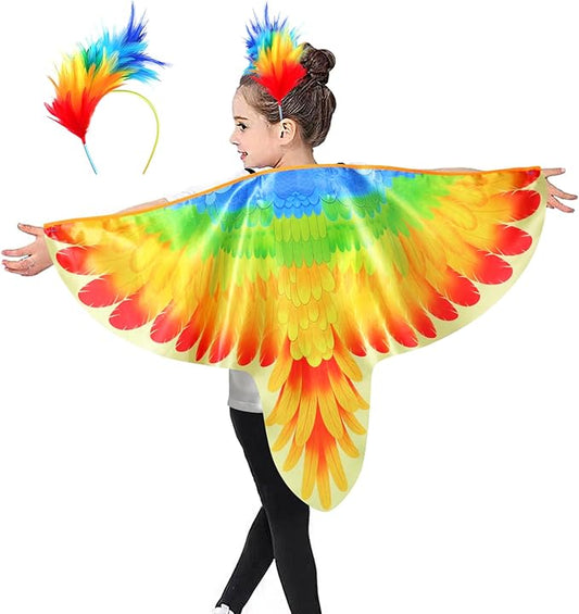 Bird-Costume-Parrot-Wings for Kids with Bird Headbands, Boys Girls Eagle Dress-up Cape Halloween Party Favors Gifts