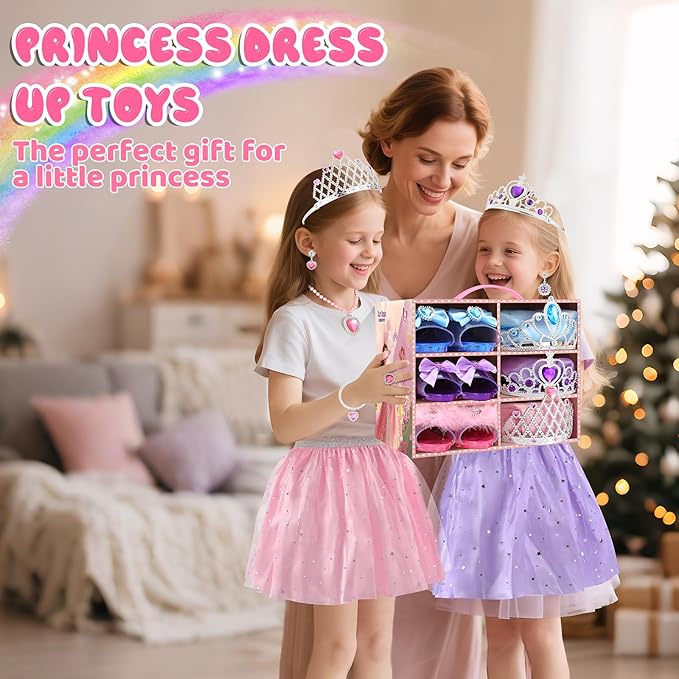 Princess Dress Up Clothes for Girls 4-6: Princess Toys Gifts for 3 4 5 6 Year Old Girl with Skirts, Shoes, Crown, Wands & Play Jewelry for Birthday Party Role Playing