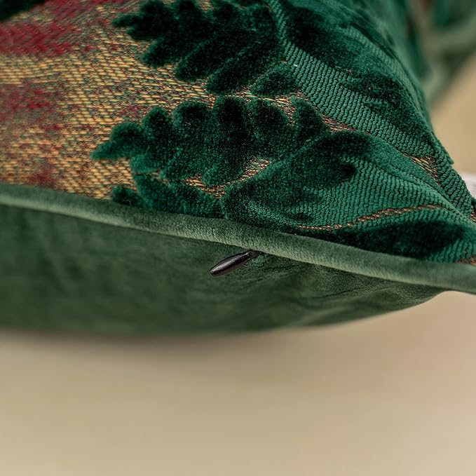 Alerfa 18 x 18 Inch Green Teal Square Maple Leaf Pillow Embroidery Cut Velvet Cushion Case Luxury Modern Lumbar Throw Pillow Cover Decorative Pillow for Couch Sofa Living Room Bedroom Car